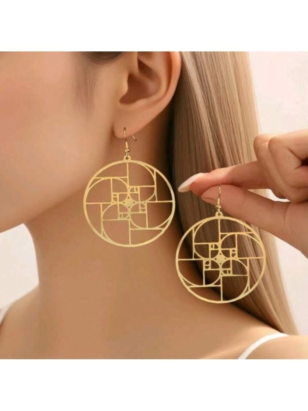 Gold Geometric Cutout Statement Dangle Earrings – Gold Tone